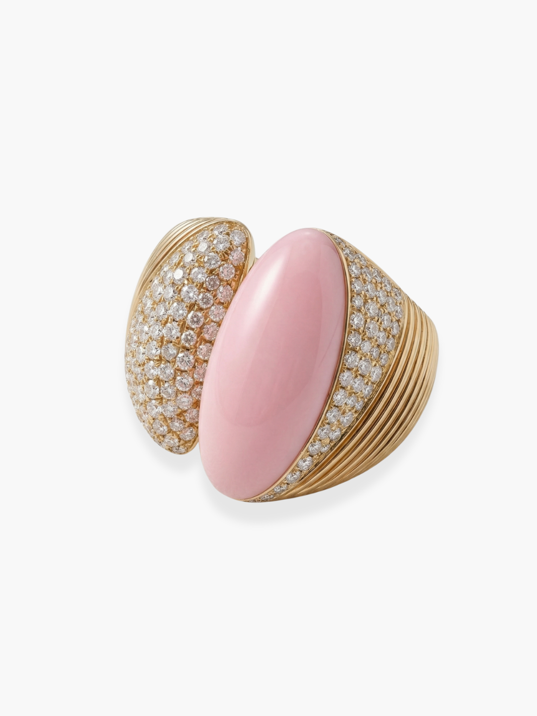 18k Rose Gold Pink Opal and Diamond Ring
