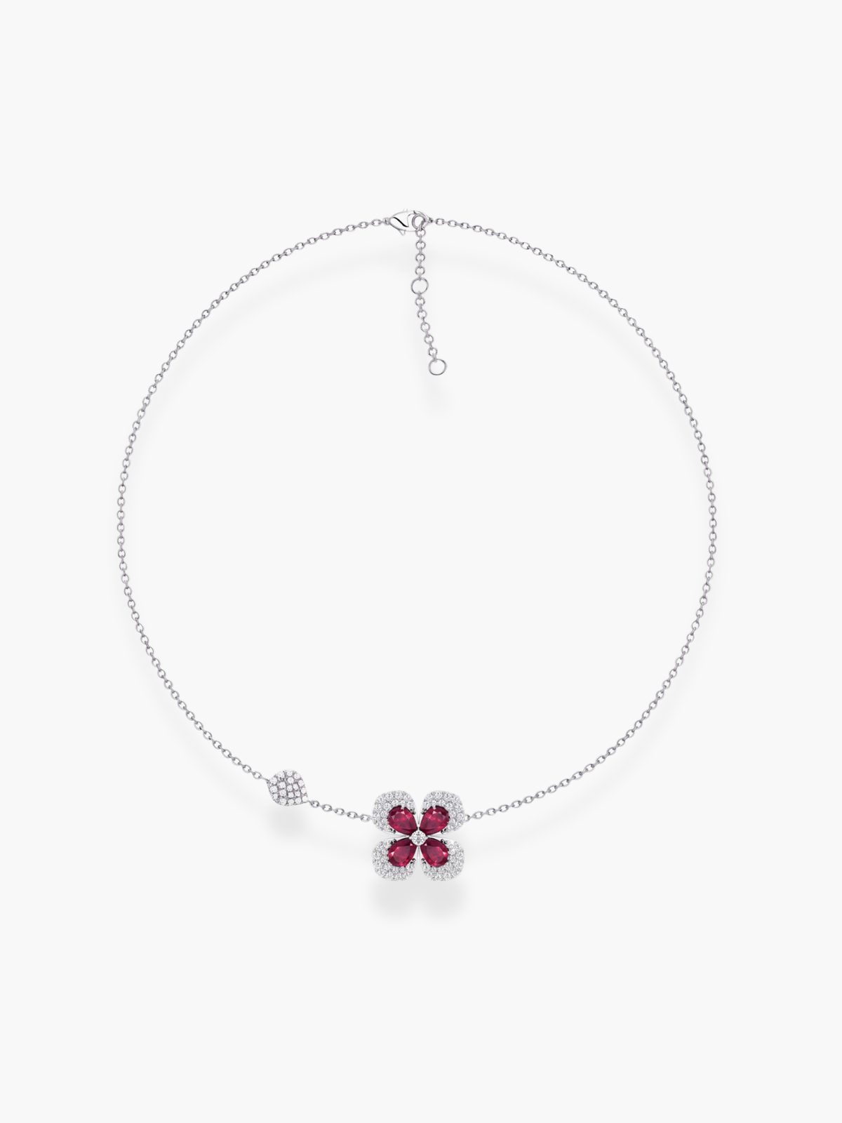 18k White Gold Florea Diamond And Ruby 1 Motif TWG Necklace