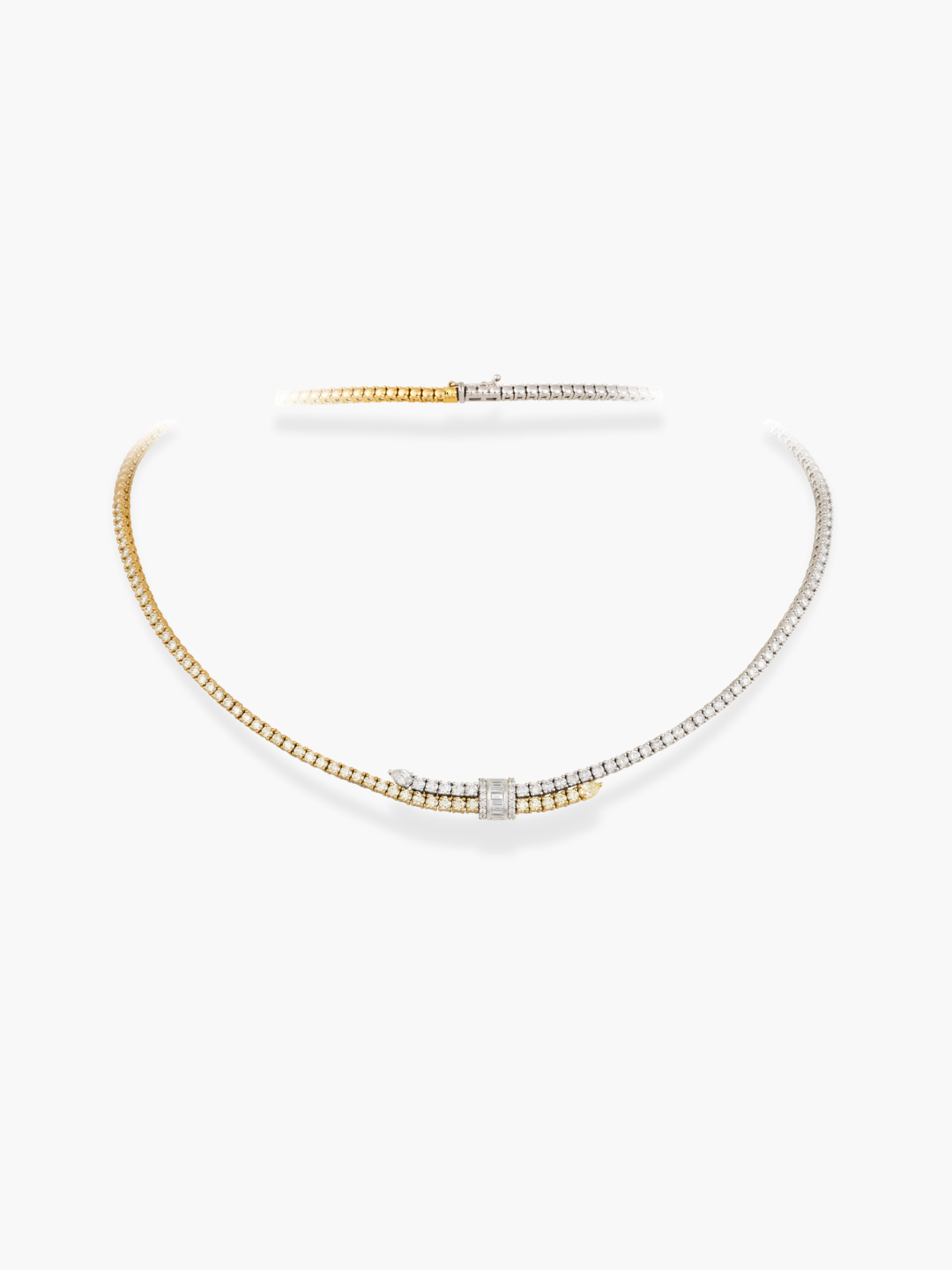 18K White Gold White Diamond And Fancy Yellow Diamond Necklace