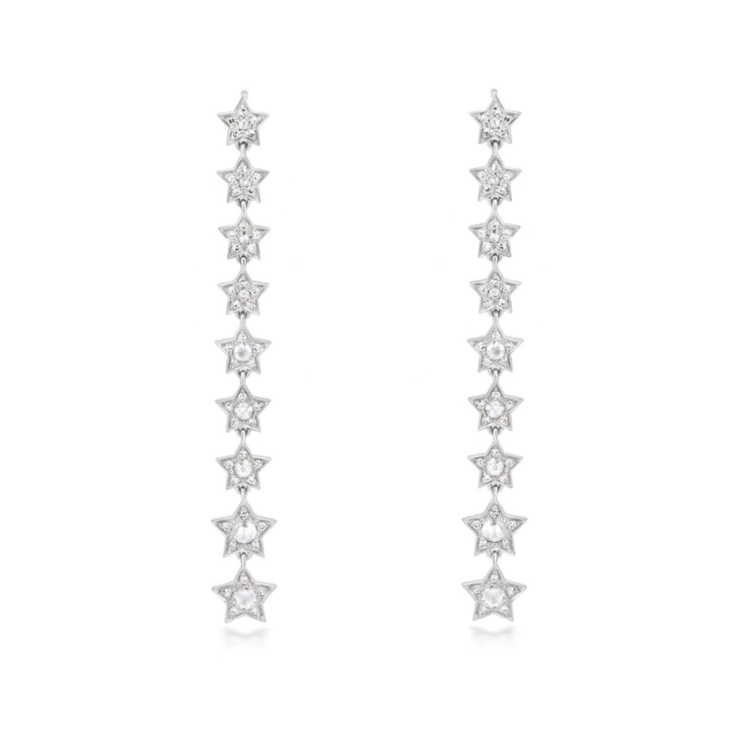 18k White Gold Diamond Stars Shaped Long Earrings