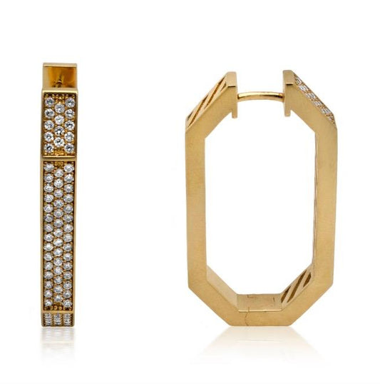 18K Yellow Gold Diamond Hoop Earrings