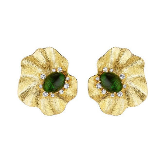 18K Yellow Gold Bahia Diamond And Green Tourmaline Earrings