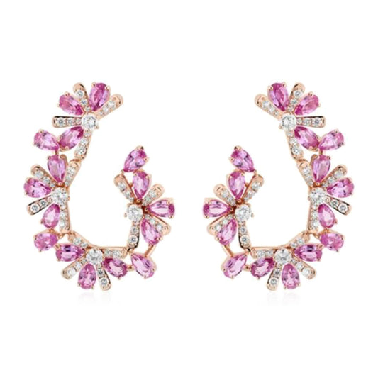 18k rose gold diamond and pink sapphires earrings