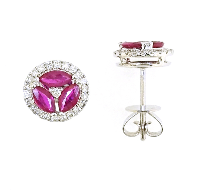 18k white gold diamond and ruby earring