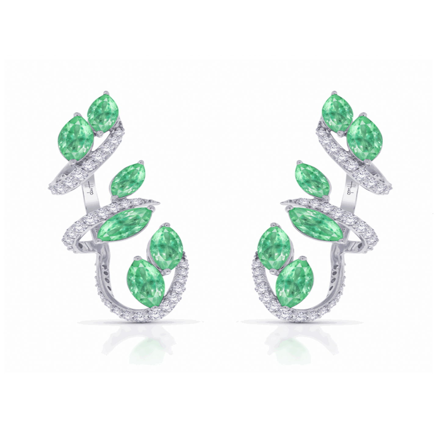 18k White Gold Diamond and Emerald Hueb Earrings