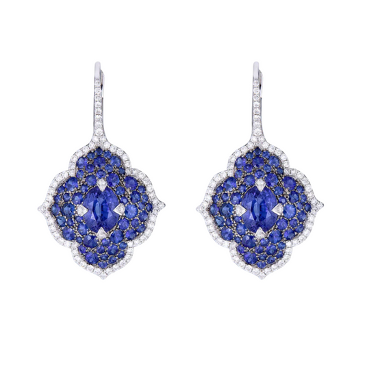 18K White Gold Piranesi Diamond and Blue Sapphire Earrings