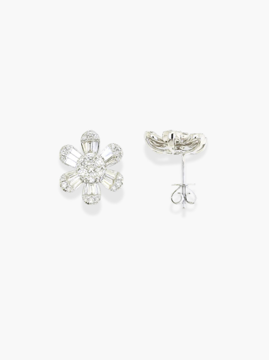 18k white gold diamond flower earrings