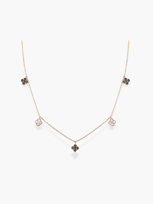 18k Rose Gold Diamond Flower Shaped Dnagling Necklace