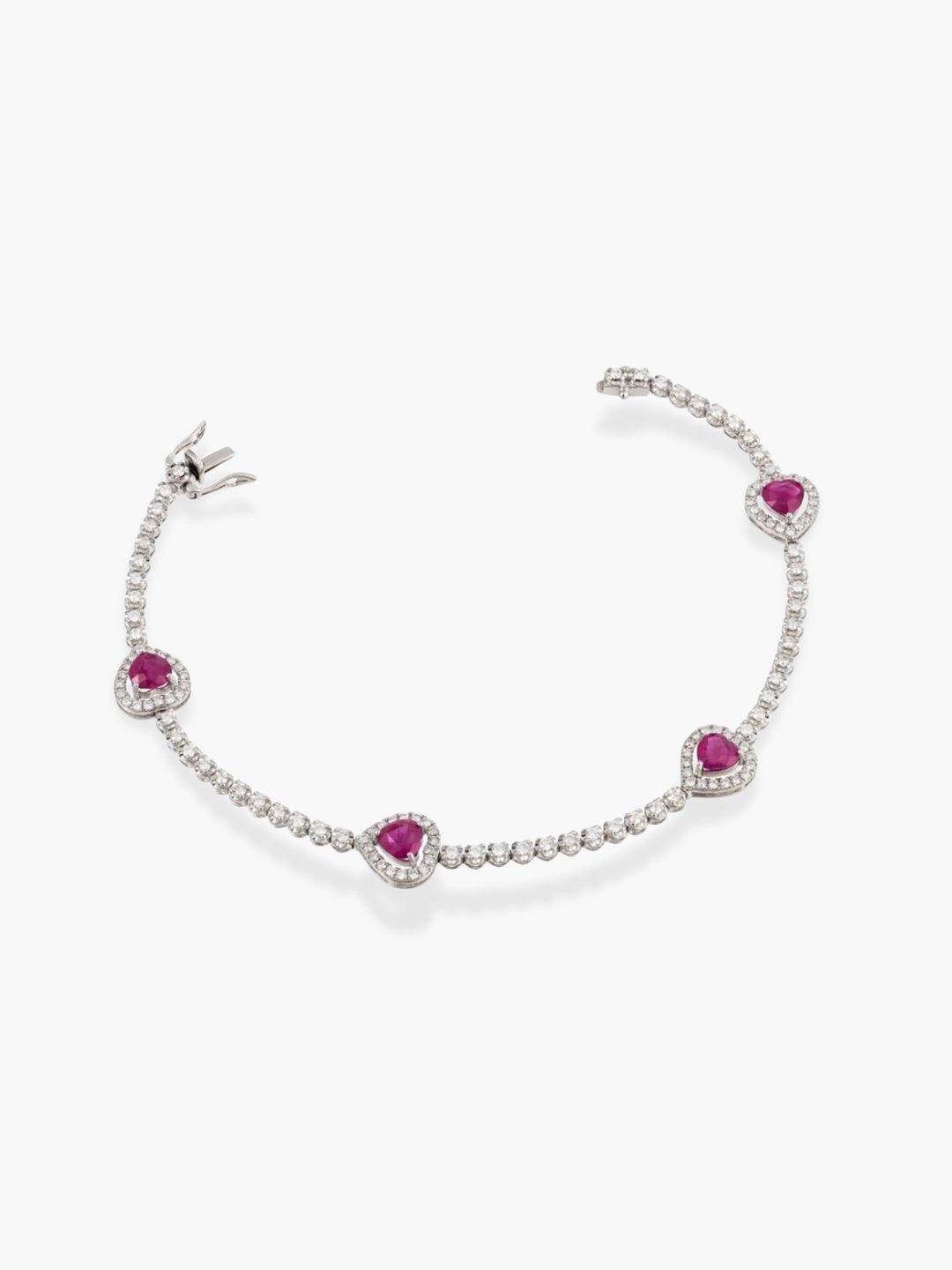18K White Gold Diamond Ruby Heart Shaped Bracelet