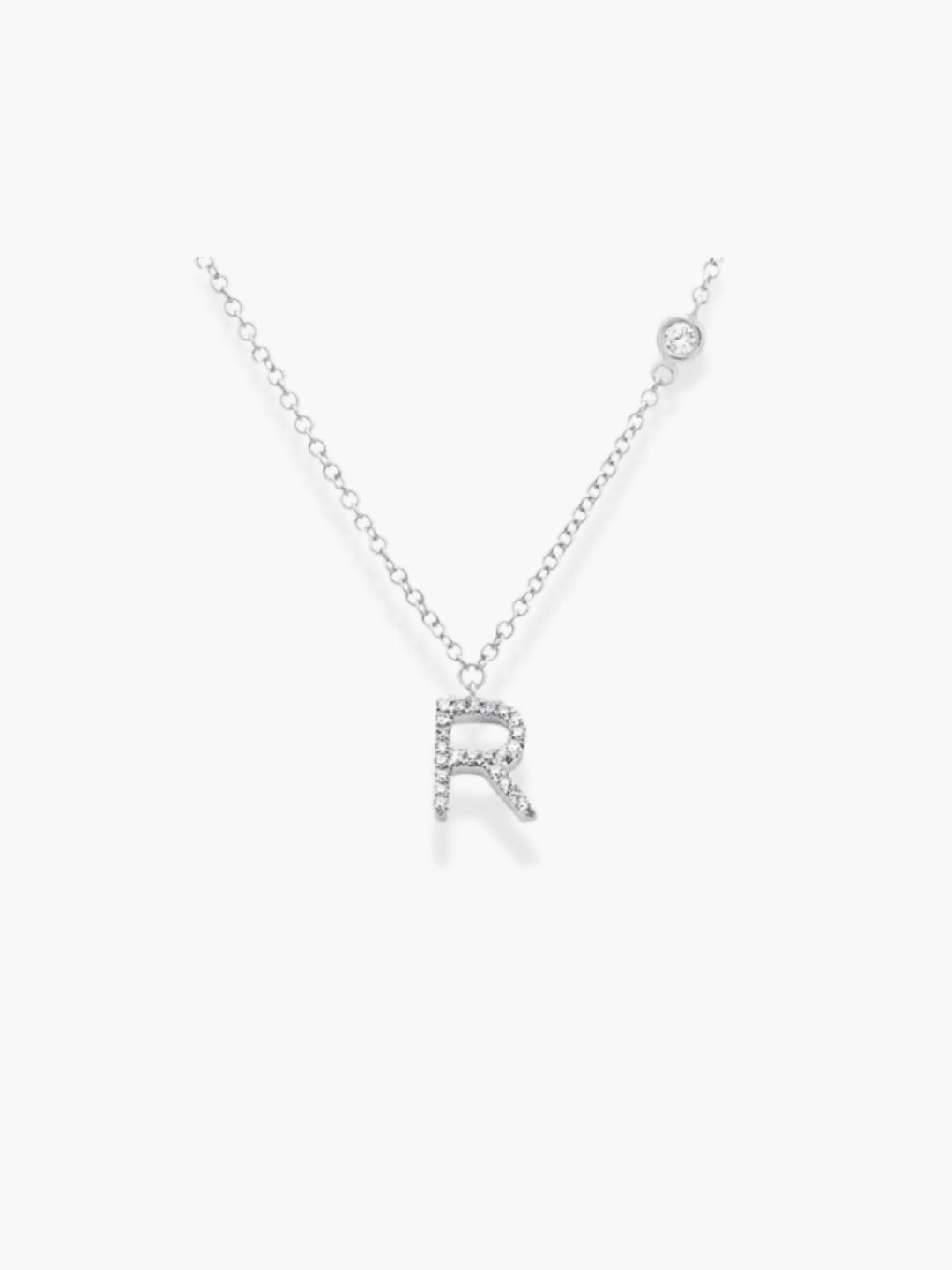 14k White Gold Diamond Initial Necklace