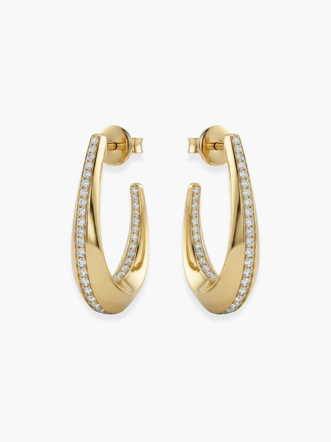 18k Yellow Gold Diamond Hoops Earrings