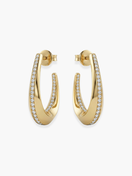 18k Yellow Gold Diamond Hoops Earrings
