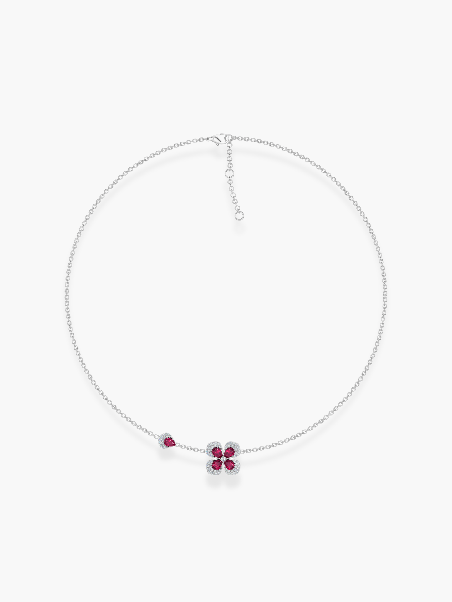 18k White Gold Florea Diamond And Ruby 1 Motif Necklace