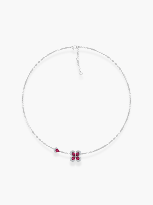 18k White Gold Florea Diamond And Ruby 1 Motif Necklace