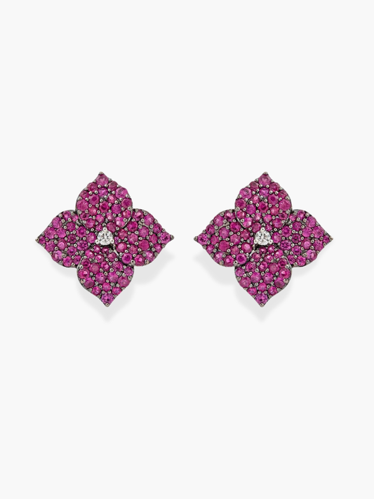 18k Large Diamond and Deep Pink Sapphire Earrings