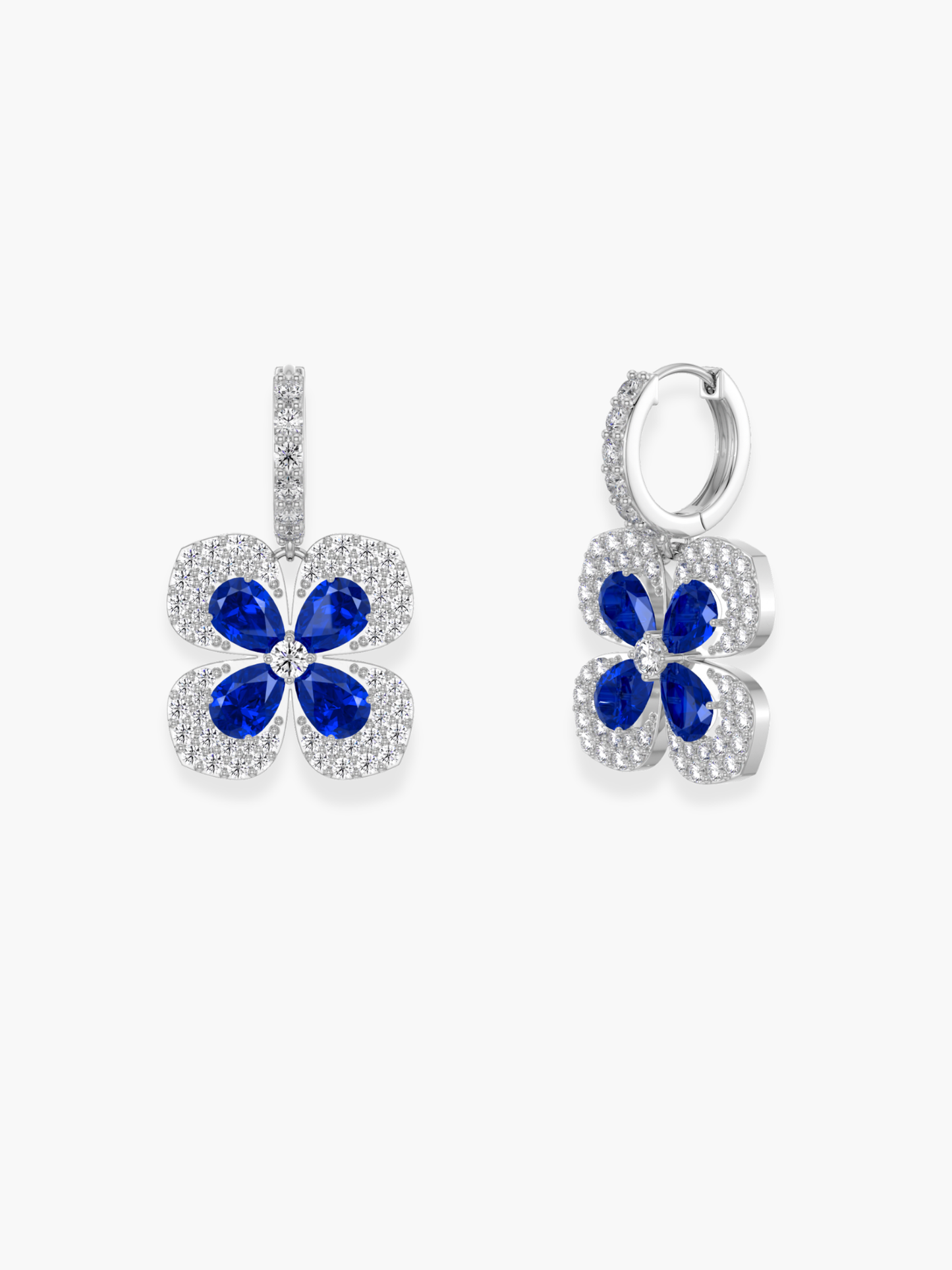 18k White Gold Florea Diamond And Blue Sapphire Dangling Earrings