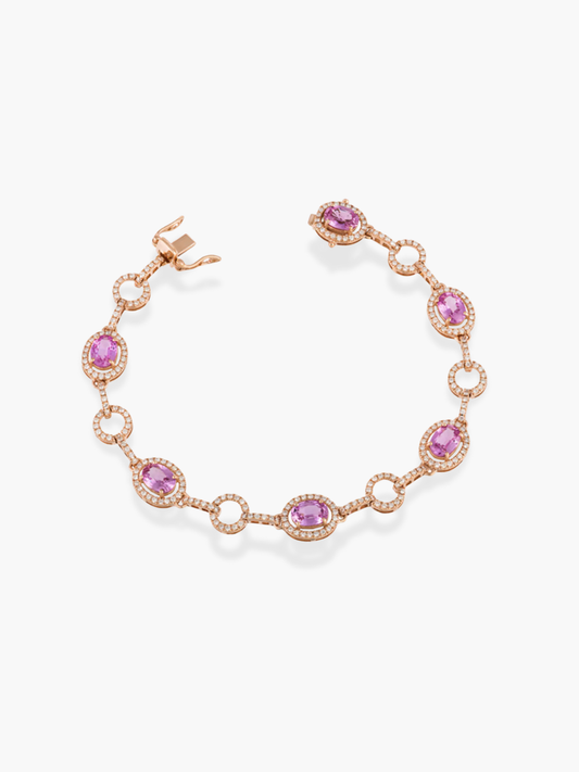 18K Rose Gold Diamond and Pink Sapphire Bracelet