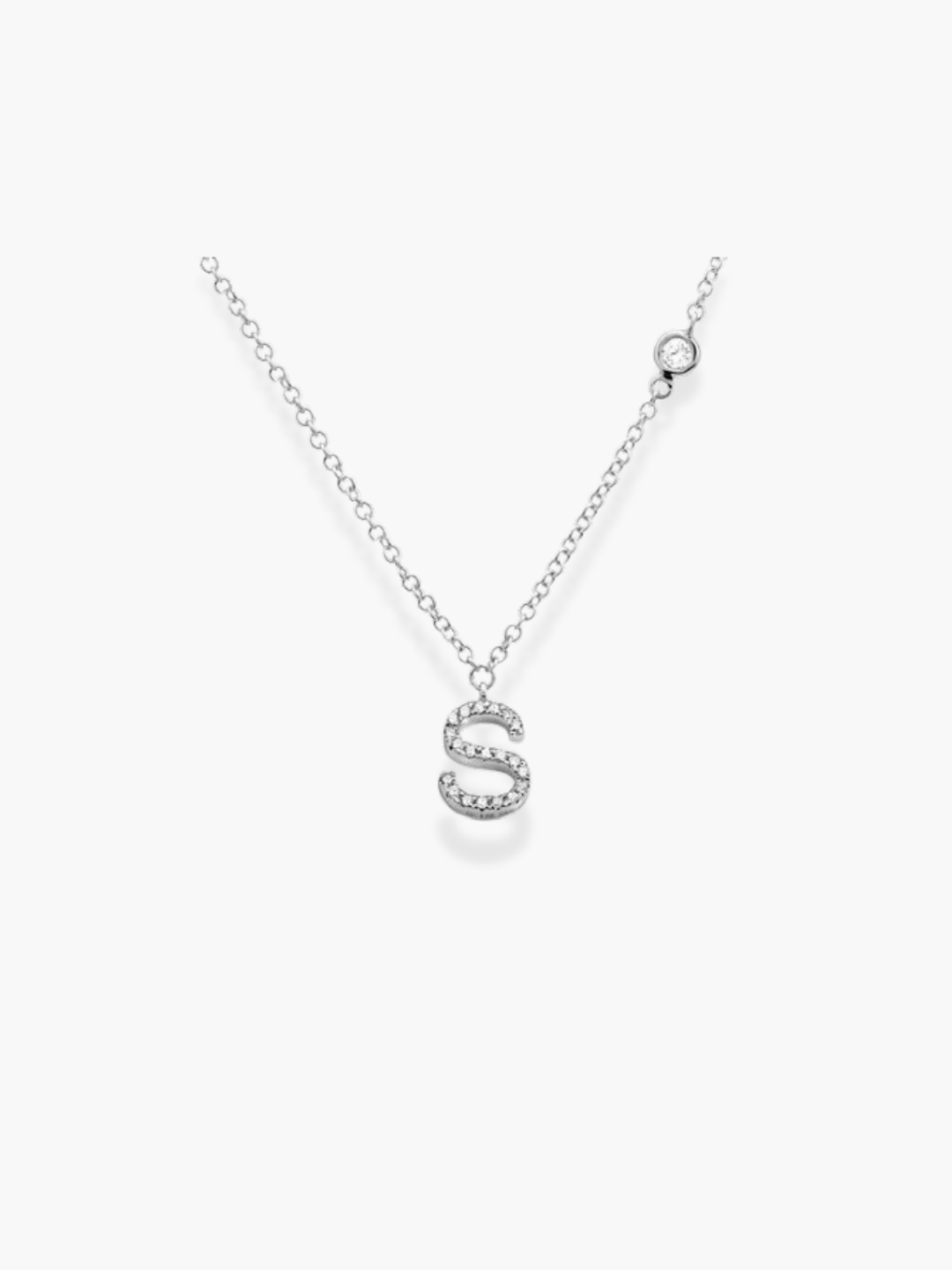 14k White Gold Diamond Initial Necklace