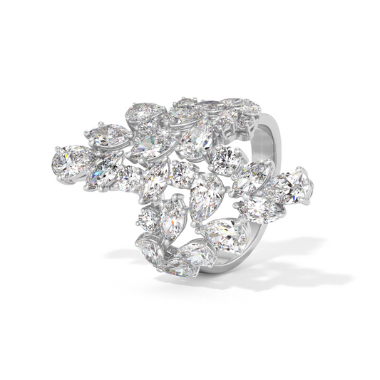 18K White Gold Diamond Leaf Shaped Ring