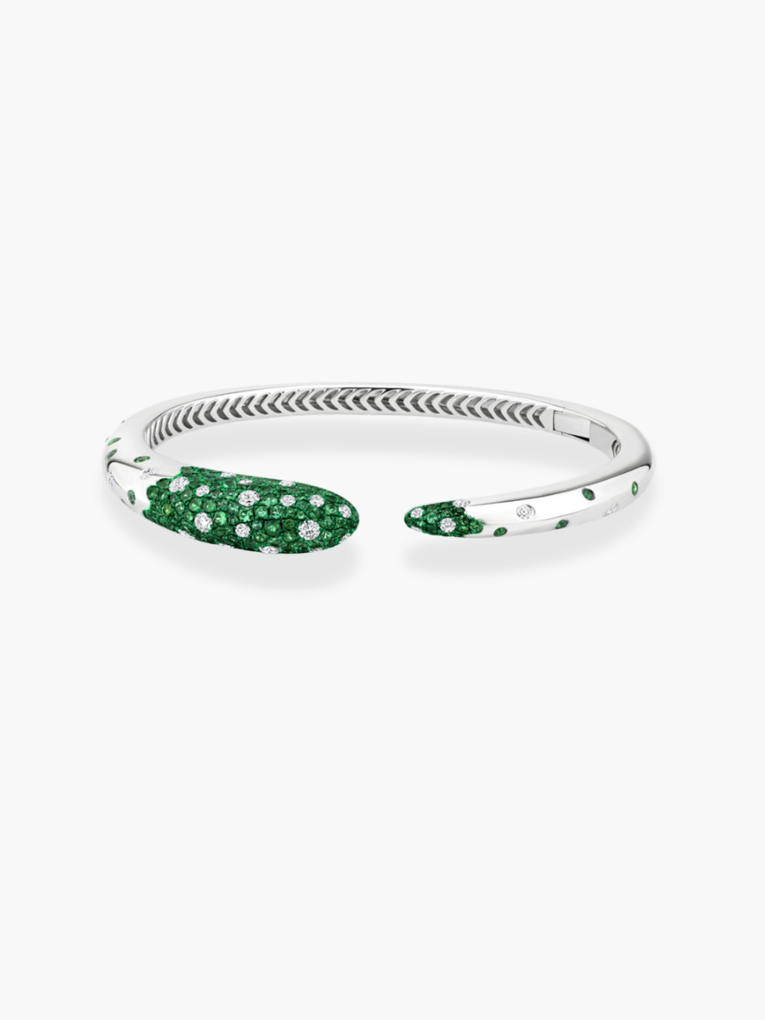 18k White Gold Diamond and Emerald Bangle