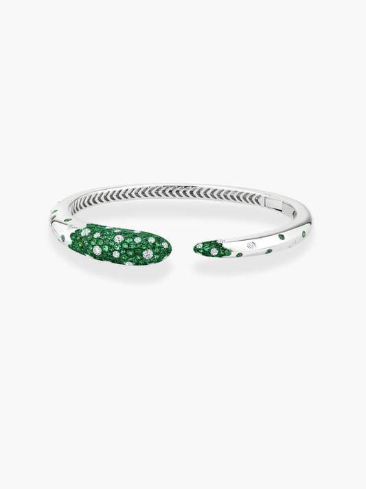 18k White Gold Diamond and Emerald Bangle