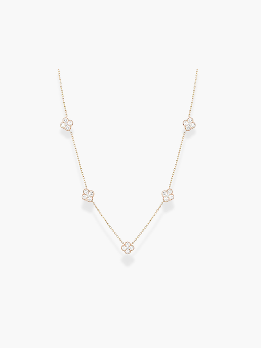 18k Rose Gold Diamond Flower Shaped Dangling Necklace