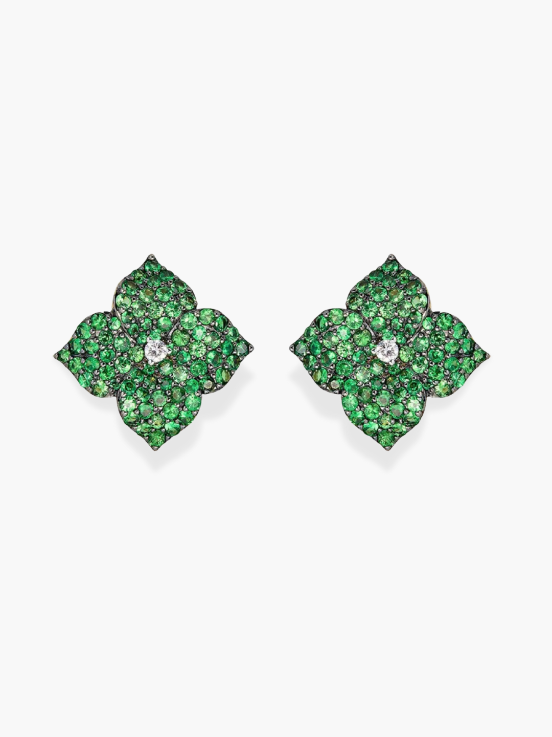18k Large Size Diamond and Tsavorite Flower Piranesi Earrings