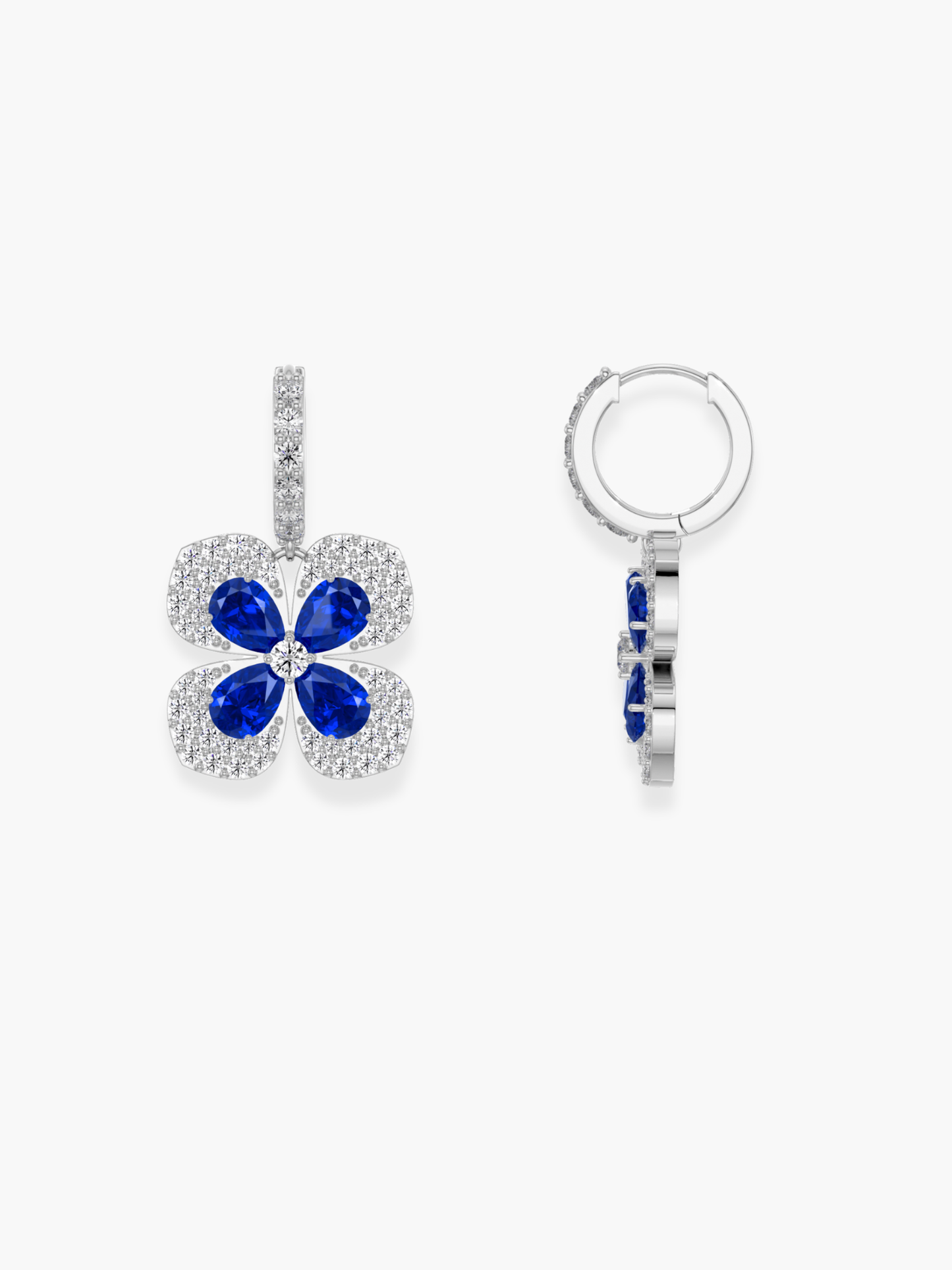 18k White Gold Florea Diamond And Blue Sapphire Dangling Earrings