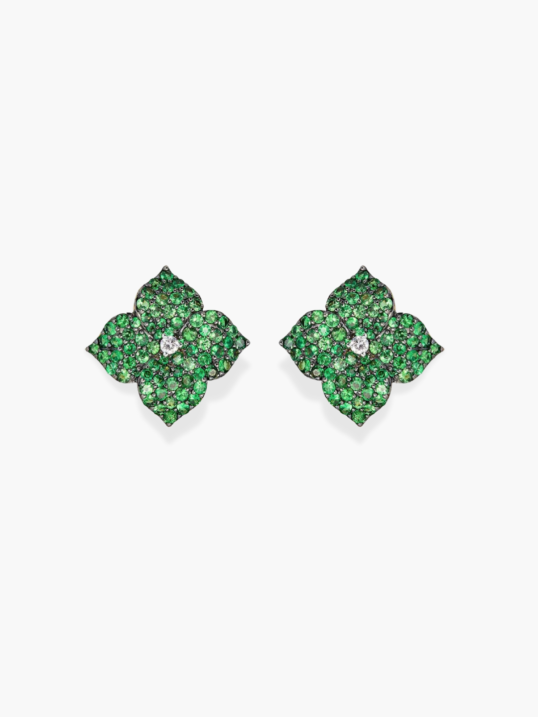 18k Small Diamond and Green Tsavorite Earrings