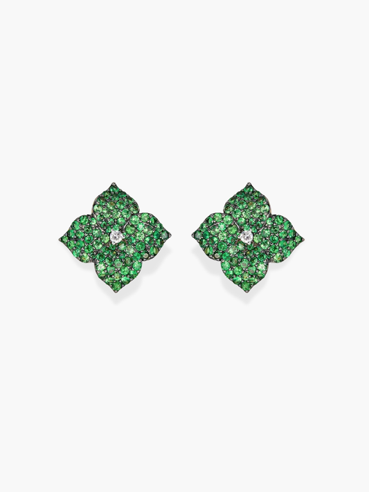 18k Small Diamond and Green Tsavorite Earrings