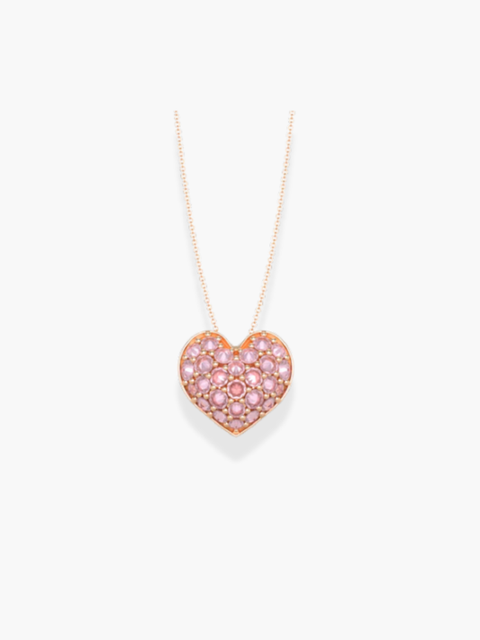 18K Rose Gold Diamond and Pink Sapphire Heart-Shaped Necklace