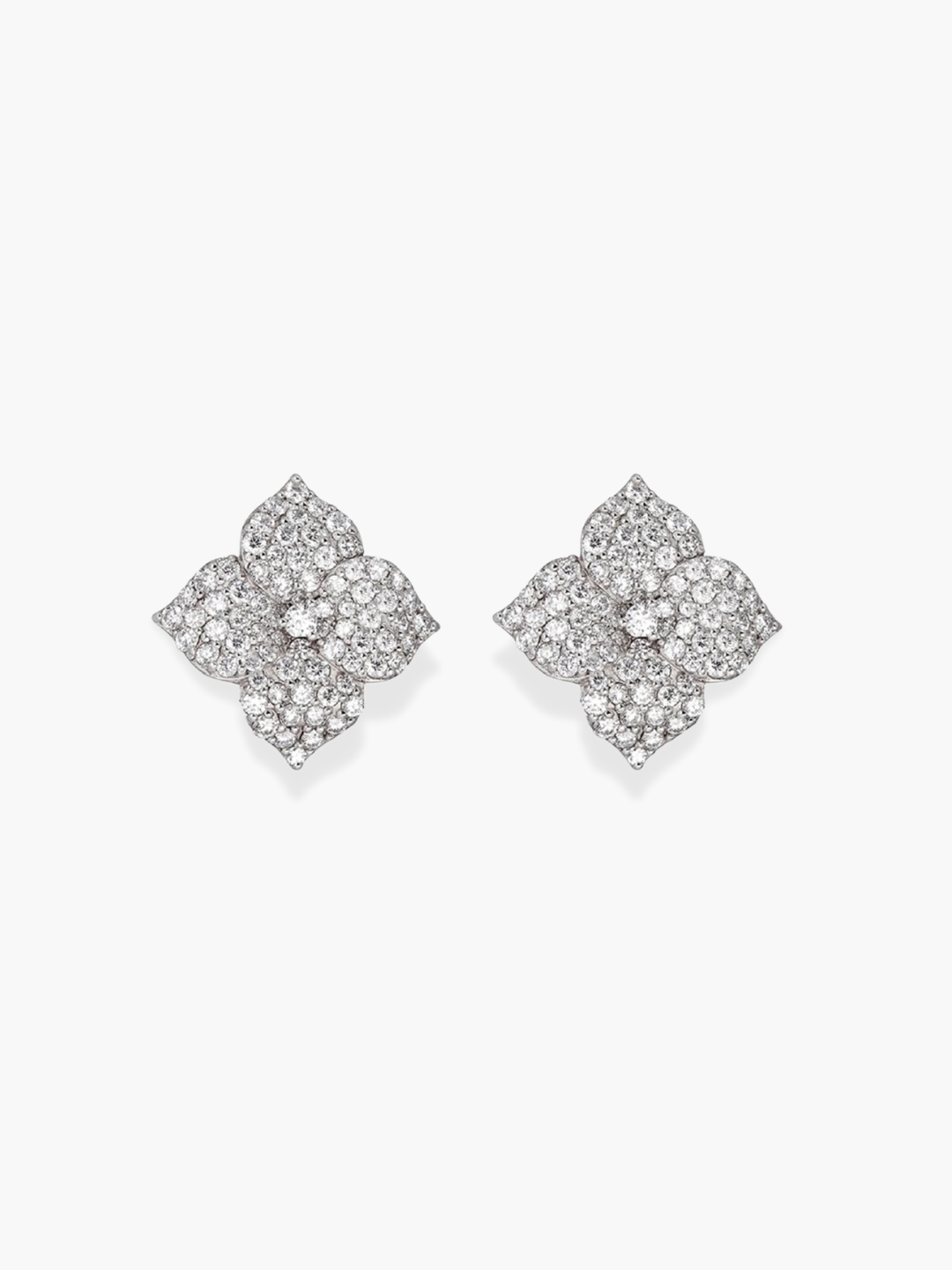 18K White gold Large size diamond flower Piranesi earrings