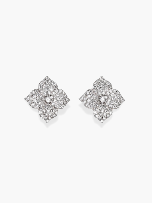 18K White gold Large size diamond flower Piranesi earrings