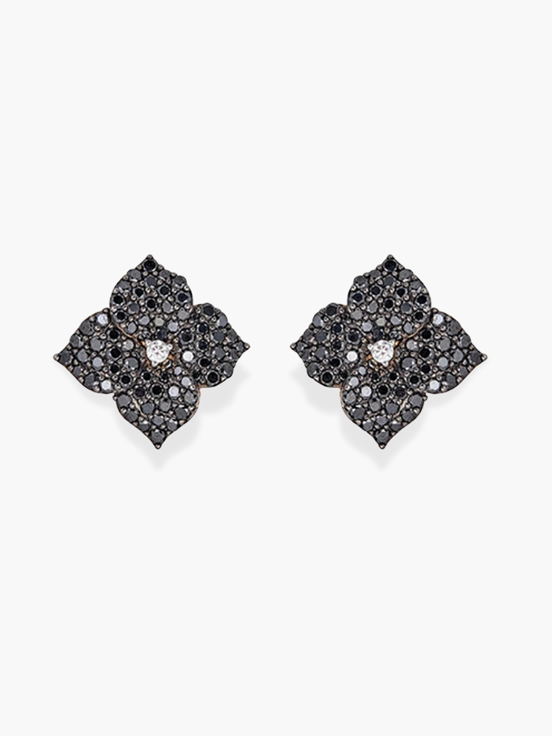 18k Large Size White and Black Diamond Flower Piranesi Earrings