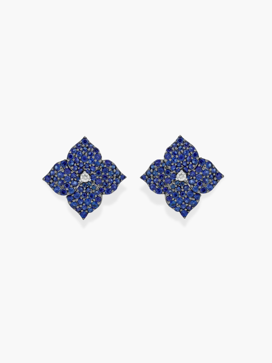 18k Small Diamond and Blue Sapphire Earrings