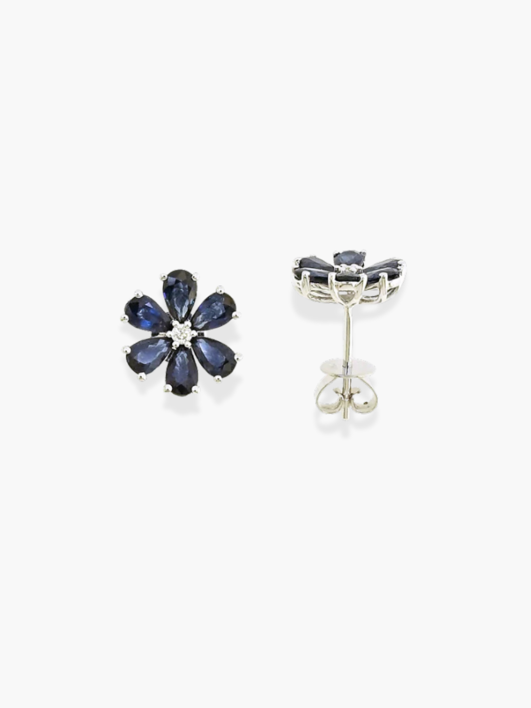 18k white gold blue sapphire and diamond earrings