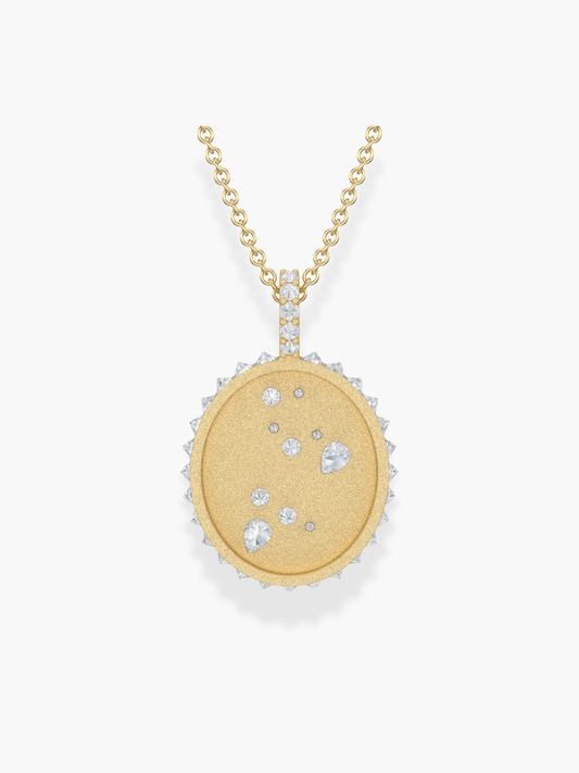 Leo Zodiac - 18k Yellow Gold and Reversed Diamonds Necklace