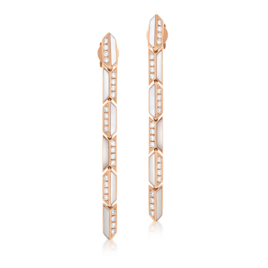 18k Rose Gold Diamond and Mother of Pearl Long Earrings