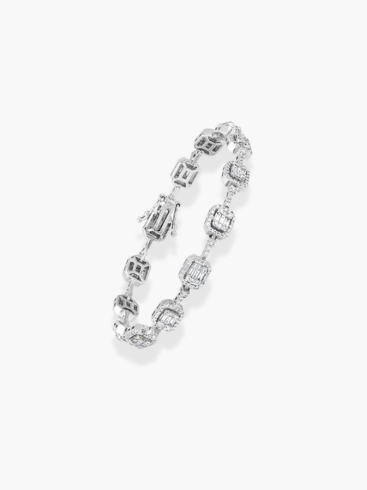 18K White Gold Rectangle Design Diamond Bracelet