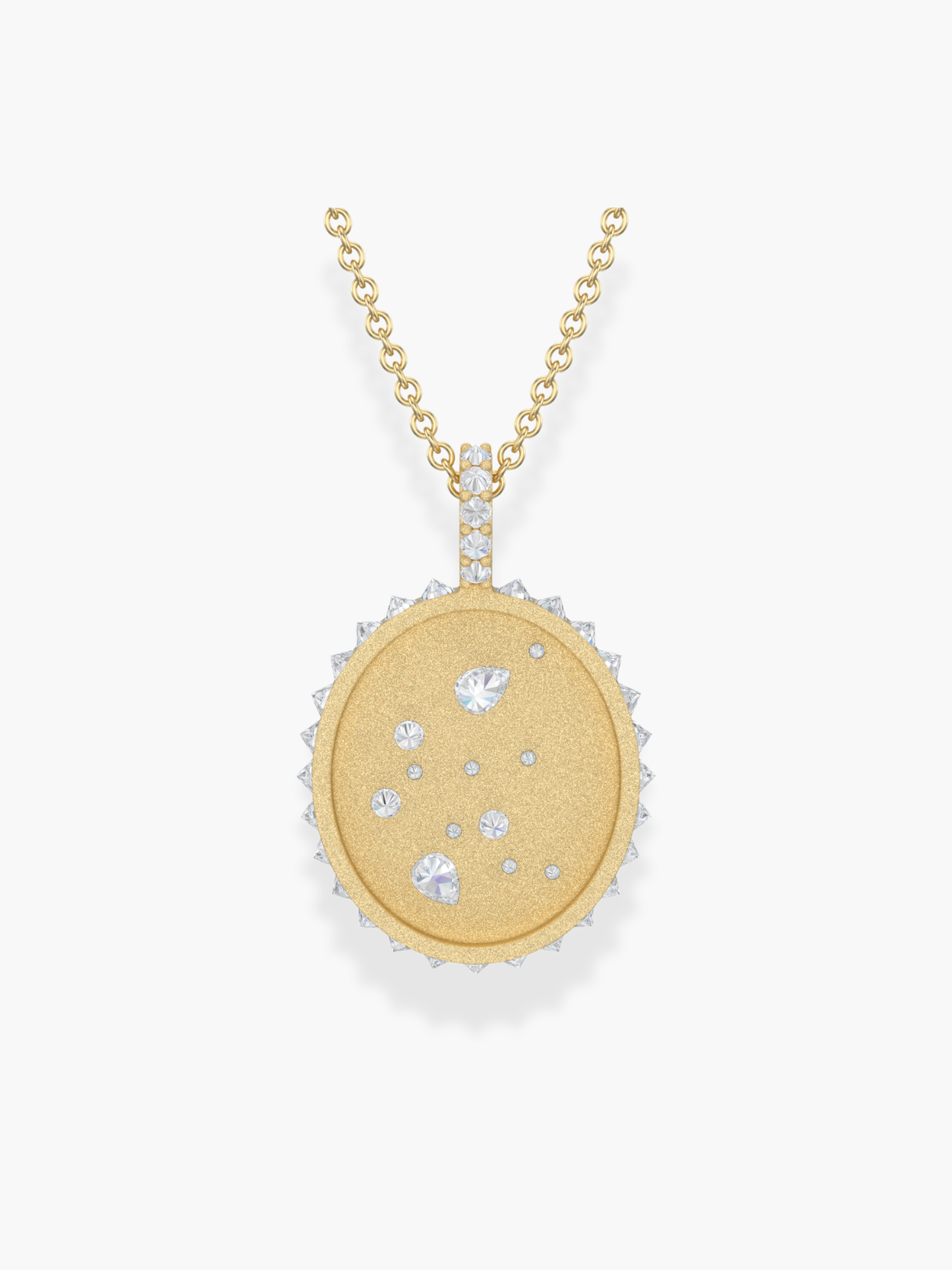 Aquarius Zodiac - 18k Yellow Gold and Reversed Diamonds Necklace