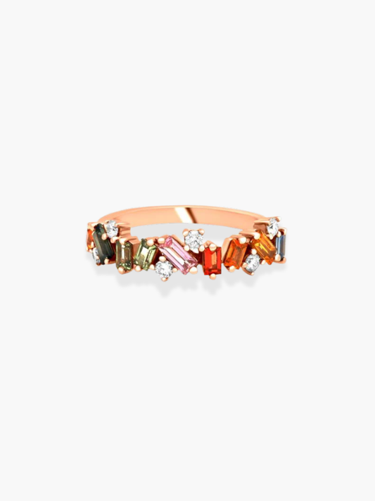 18K Rose Gold Diamond And Multisapphire Ring