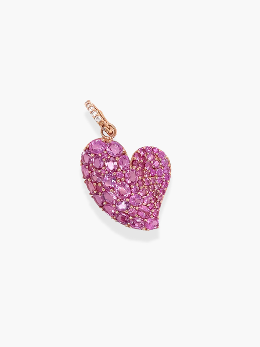 18k Rose Gold Large Heart Pink Sapphire and Diamond Pendant for Necklace