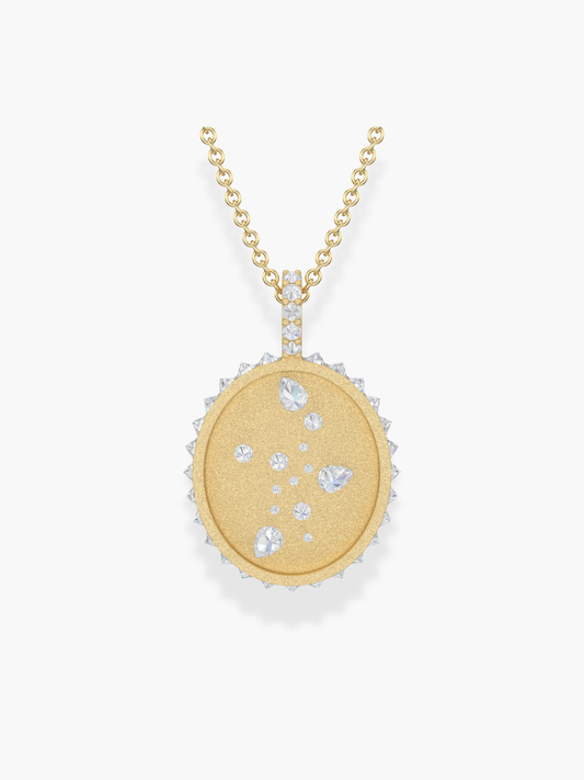Virgo Zodiac - 18k Yellow Gold and Reversed Diamonds Necklace