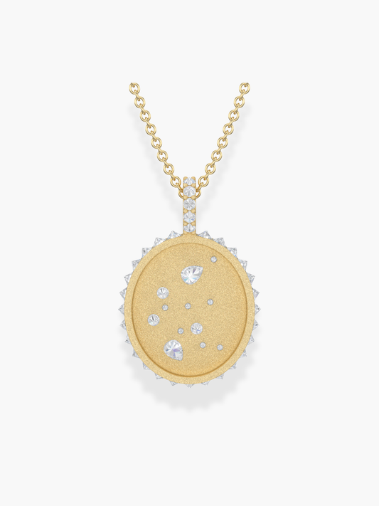 Capricorn Zodiac - 18k Yellow Gold and Reversed Diamonds Necklace