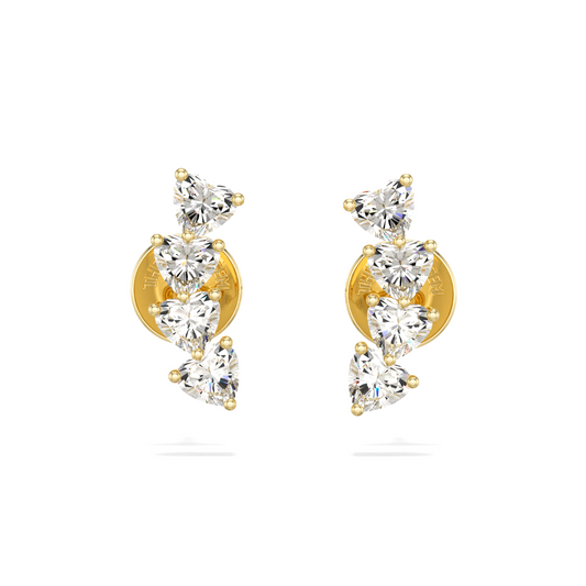18k Yellow Gold Diamond Heart Shaped Diamond Earrings