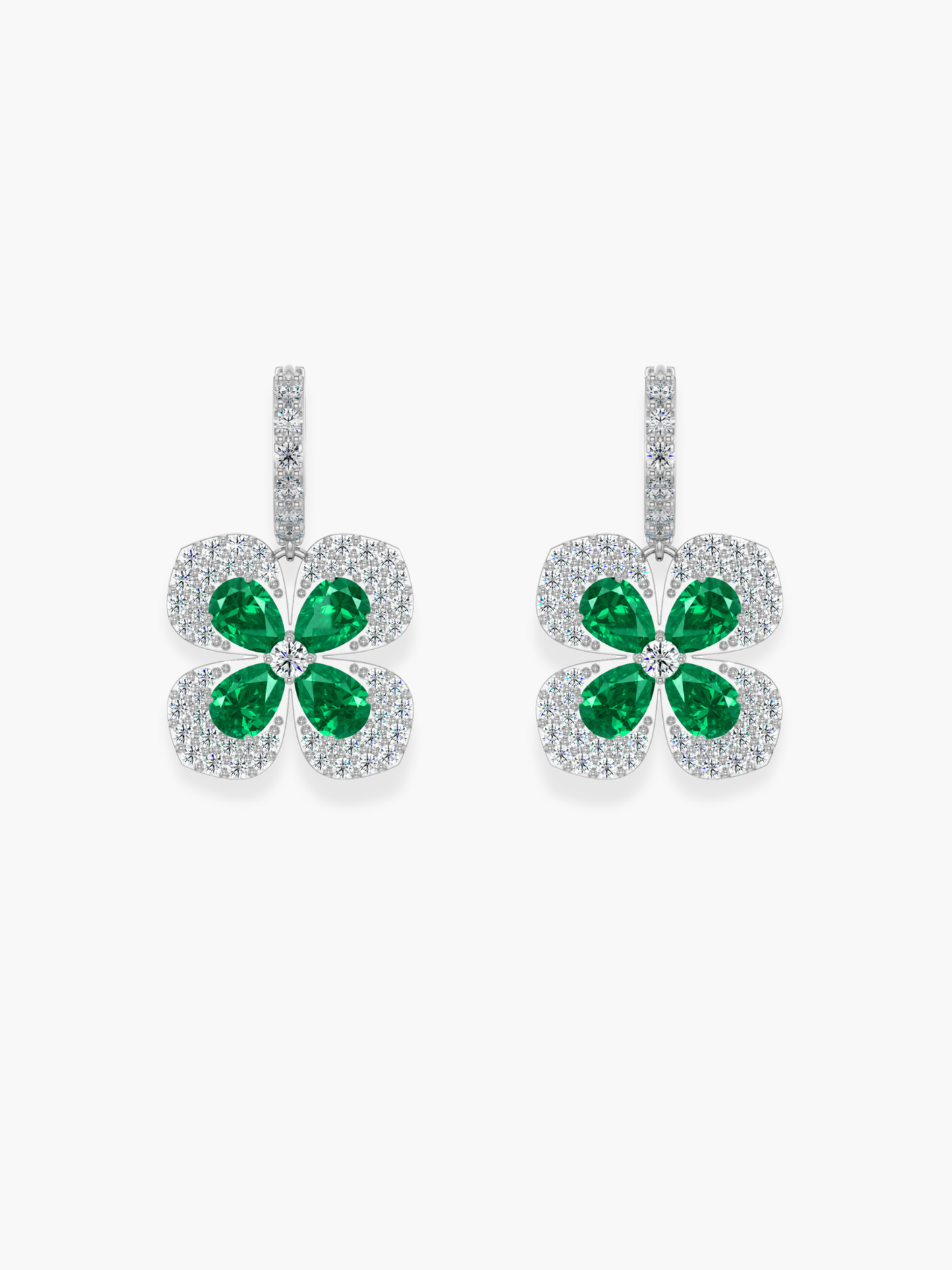 18k White Gold Florea Diamond And Emerald Dangling Earrings