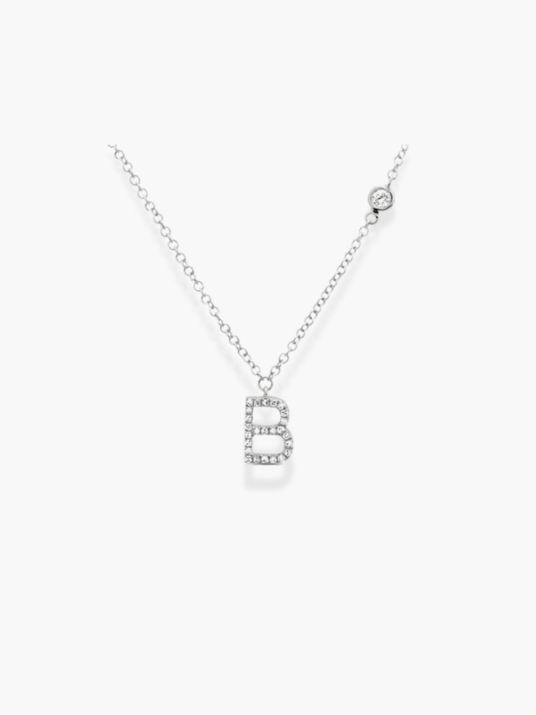 14k White Gold Diamond Initial Necklace