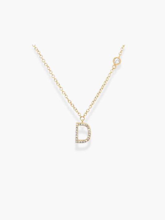 14k Yellow Gold Diamond Initial Necklace
