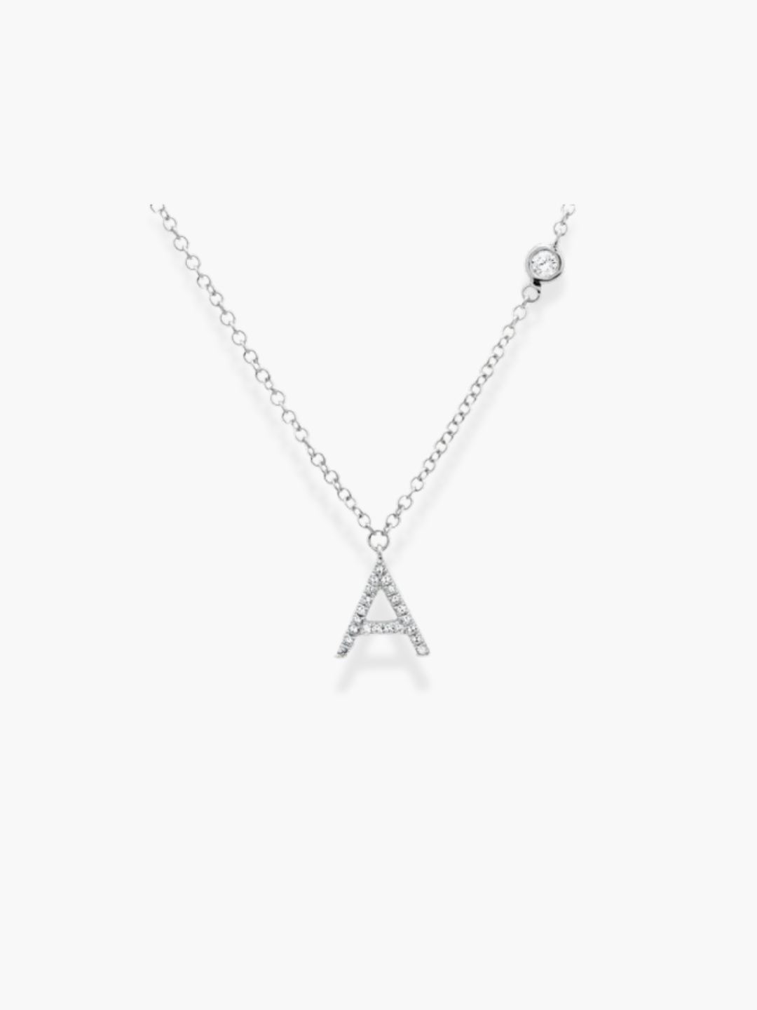 14k White Gold Diamond Initial Necklace