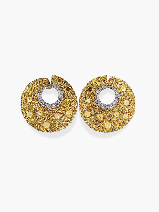 18k white gold yellow sapphires and diamond earrings